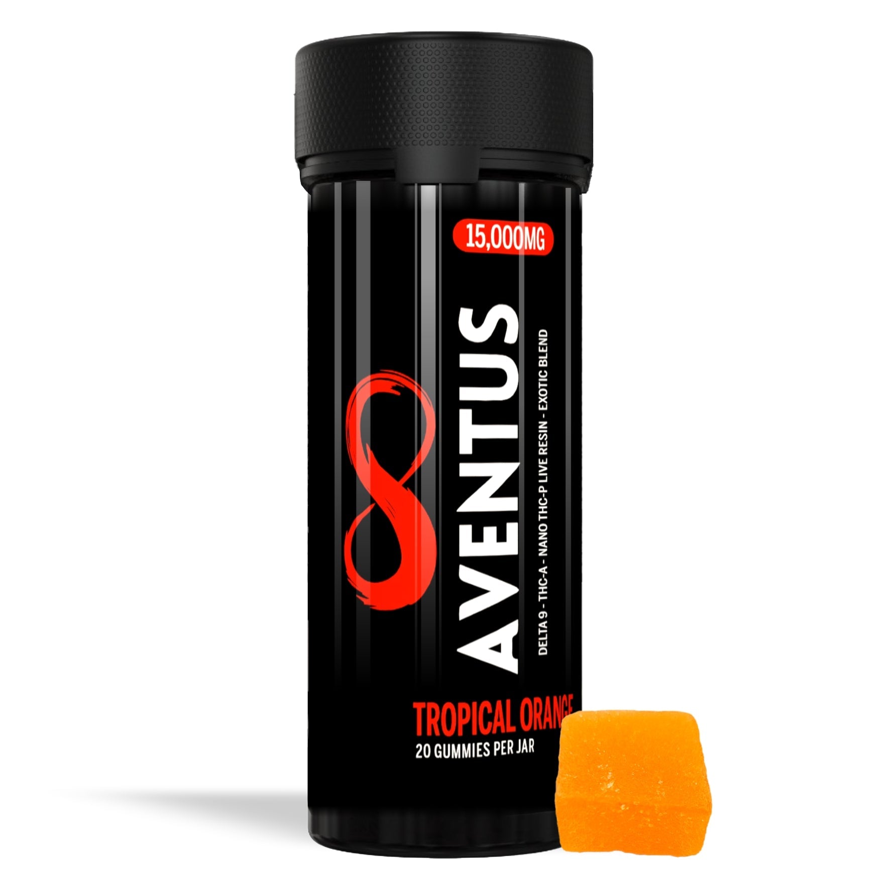 15,000mg AVENTUS8 GUMMIES TROPICAL ORANGE DELTA 9 + THC-A + NANO THC-P LIVE RESIN EXOTIC BLEND AVENTUS8 GUMMIES