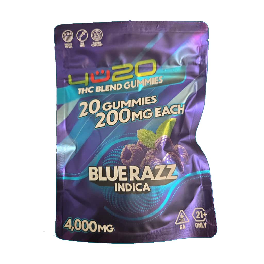 4U20 THC Blend Gummies – Blue Razz Indica | 200mg Each, 20ct 4U20 THC Blend