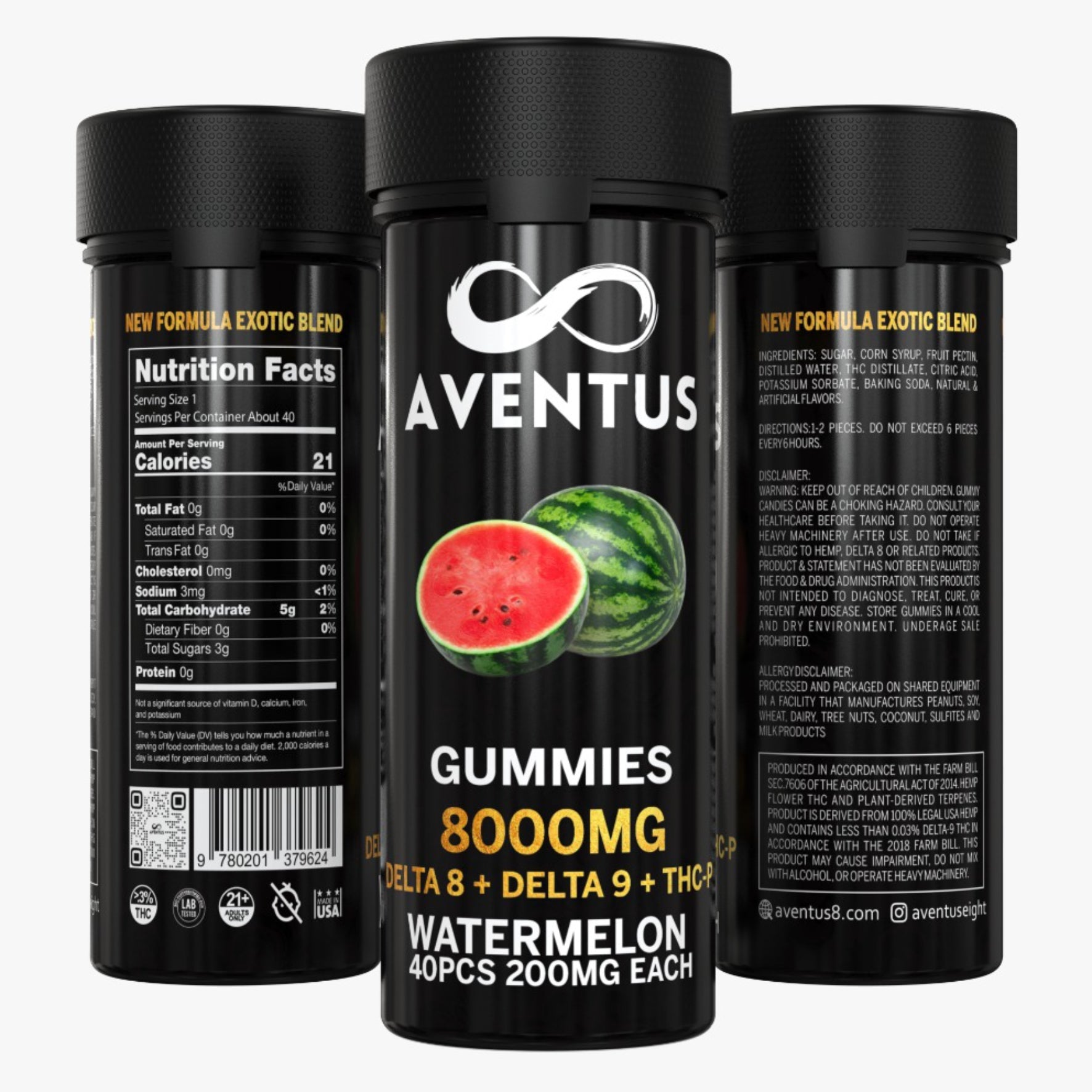 8000mg AVENTUS8 GUMMIES WATERMELON DELTA 8 + DELTA 9 + THC-P STRONG EXOTIC BLEND 8000mg AVENTUS8
