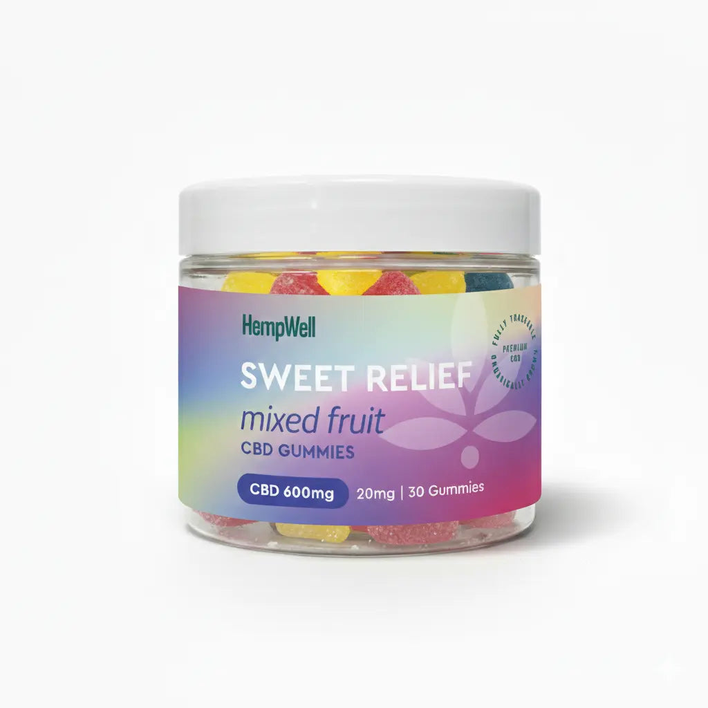 HempWell Mixed Fruit CBD Gummies 600mg CBD 30 Pieces Mixed Fruit CBD Gummies