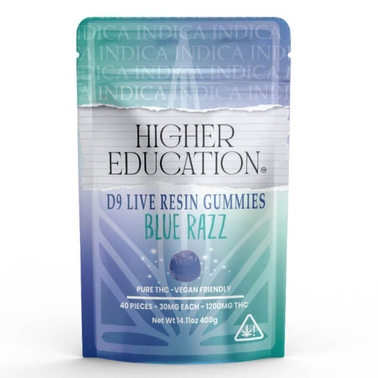 Higher Education D9 Live Resin Gummies | 1200MG Blue Razz – Indica Higher Education D9
