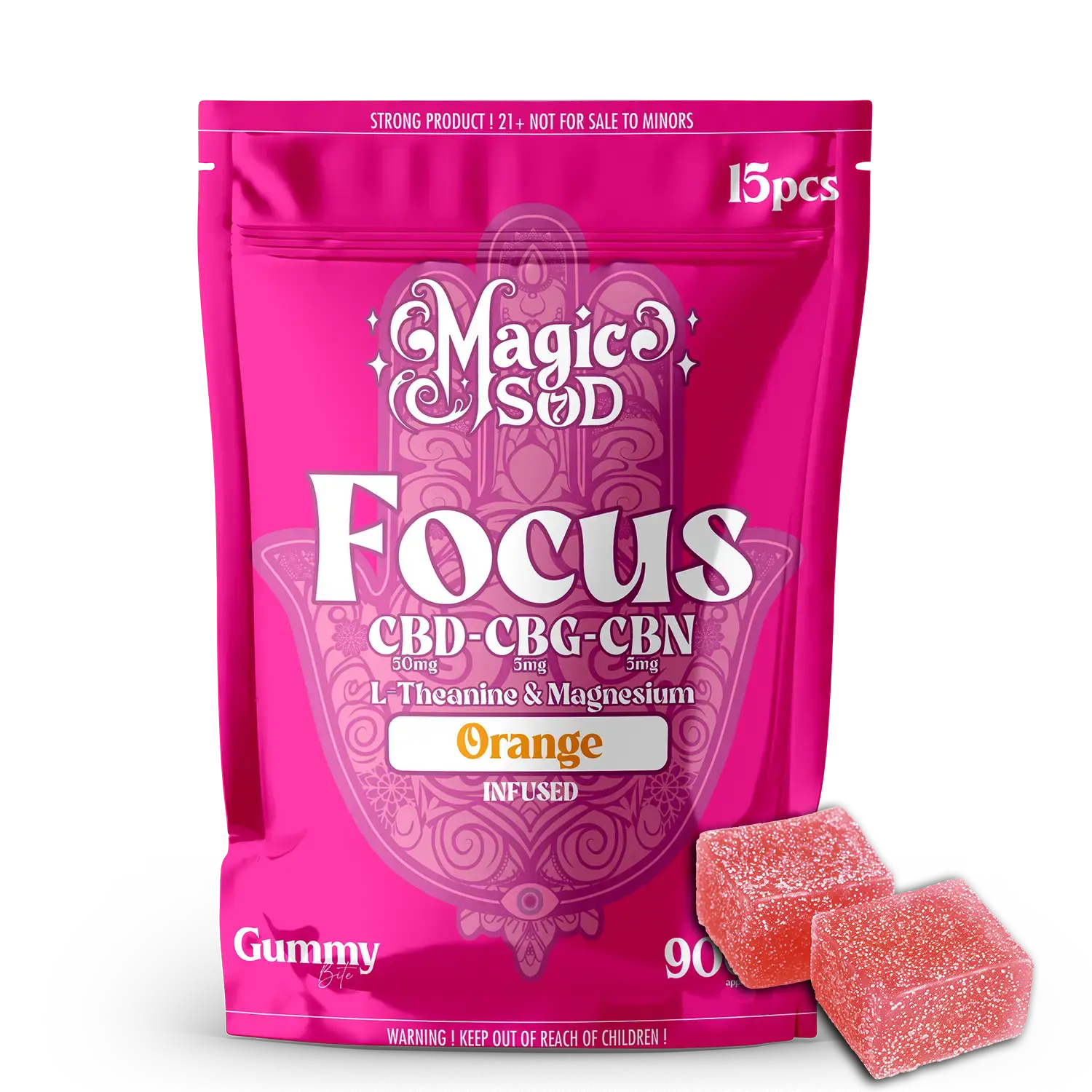 MAGICSOD FOCUS CBD-CBG-CBN L-THEANINE & MAGNESIUM GUMMY 900MG - ORANGE L-Theanine & Magnesium Gummies