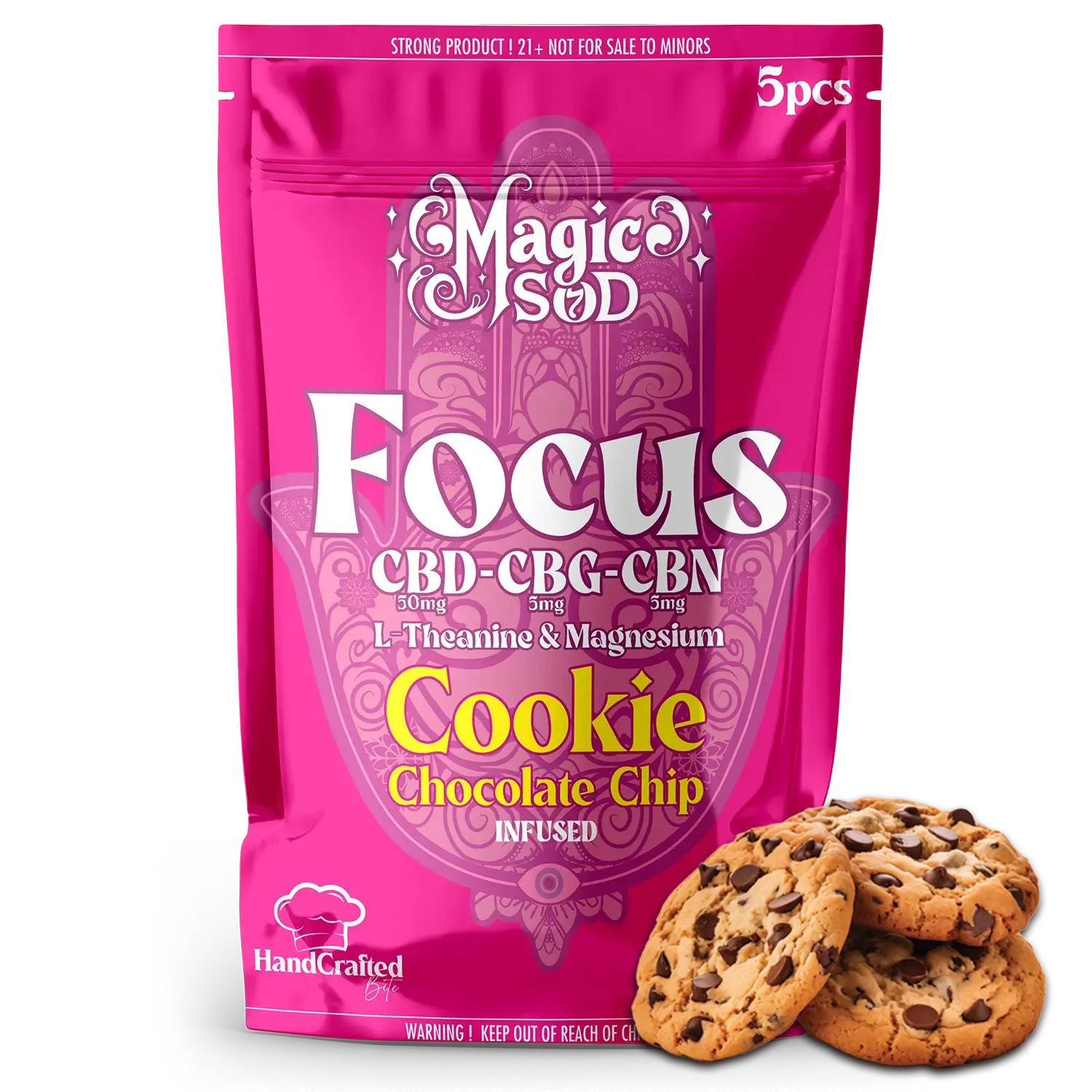 MAGICSOD Focus Chocolate Chip Cookie infused with (CBD + CBG + CBN @ 300mg) + L-Theanine & Magnesium Chocolate Chip Cookie