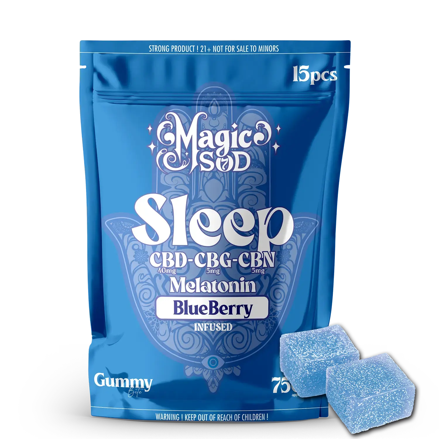 MAGICSOD Sleep Blueberry Gummies infused with (CBD + CBG + CBN @ 750mg) + Melatonin Sleep Blueberry Gummies