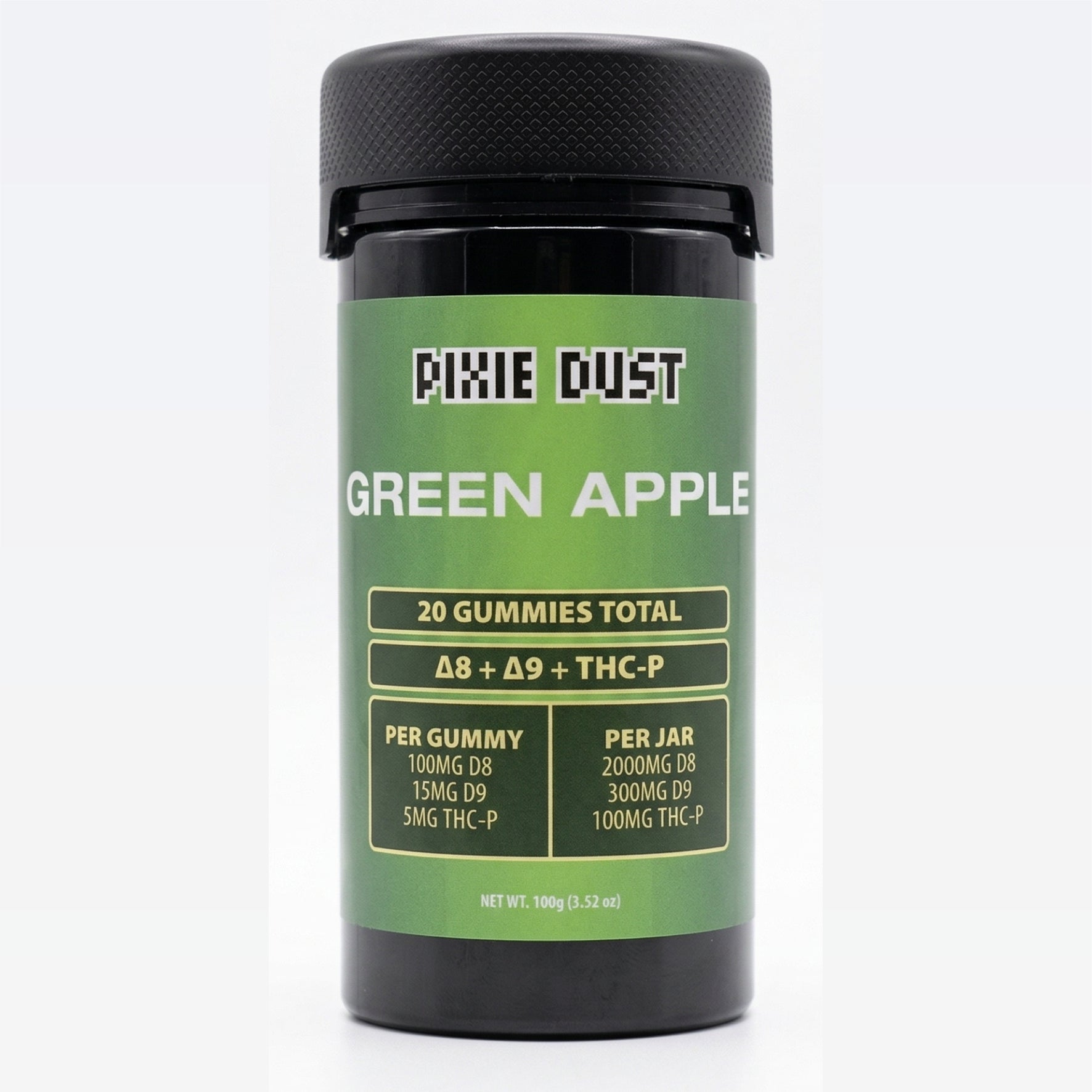 PIXIE DUST Green Apple Gummies D8 + D9 + THC-P 2400MG – 20 Count Premium Blend PIXIE DUST Green