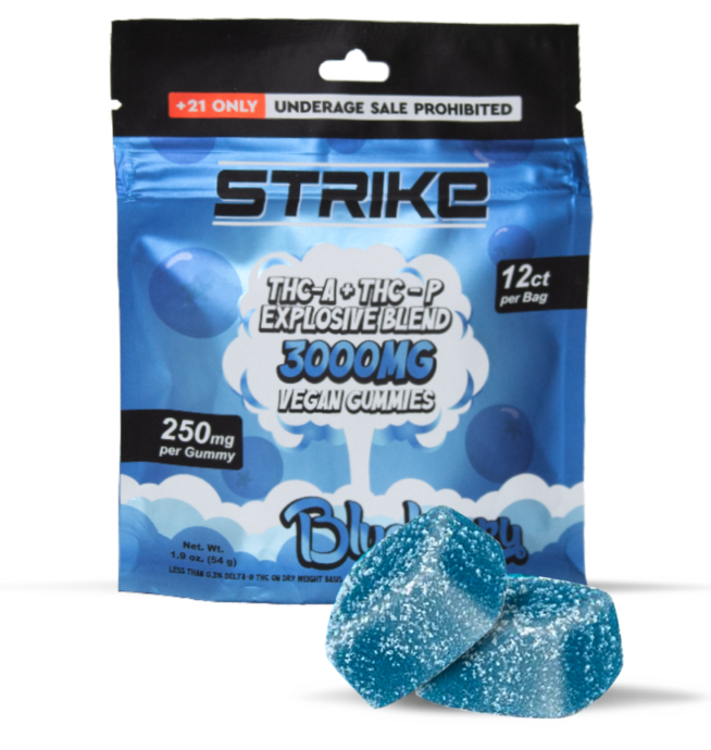 VEGAN GUMMIES STRIKE THC-A + THC-P EXPLOSIVE BLEND BLUEBERRY VEGAN GUMMIES